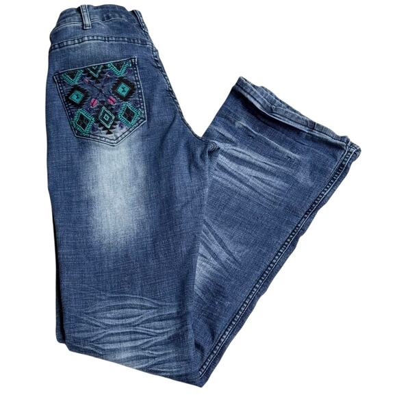 Cowgirl Tuff Fiesta Bootcut Denim BLUE JEANS Women's 26x35 Embroidered Pockets! - Picture 1 of 13
